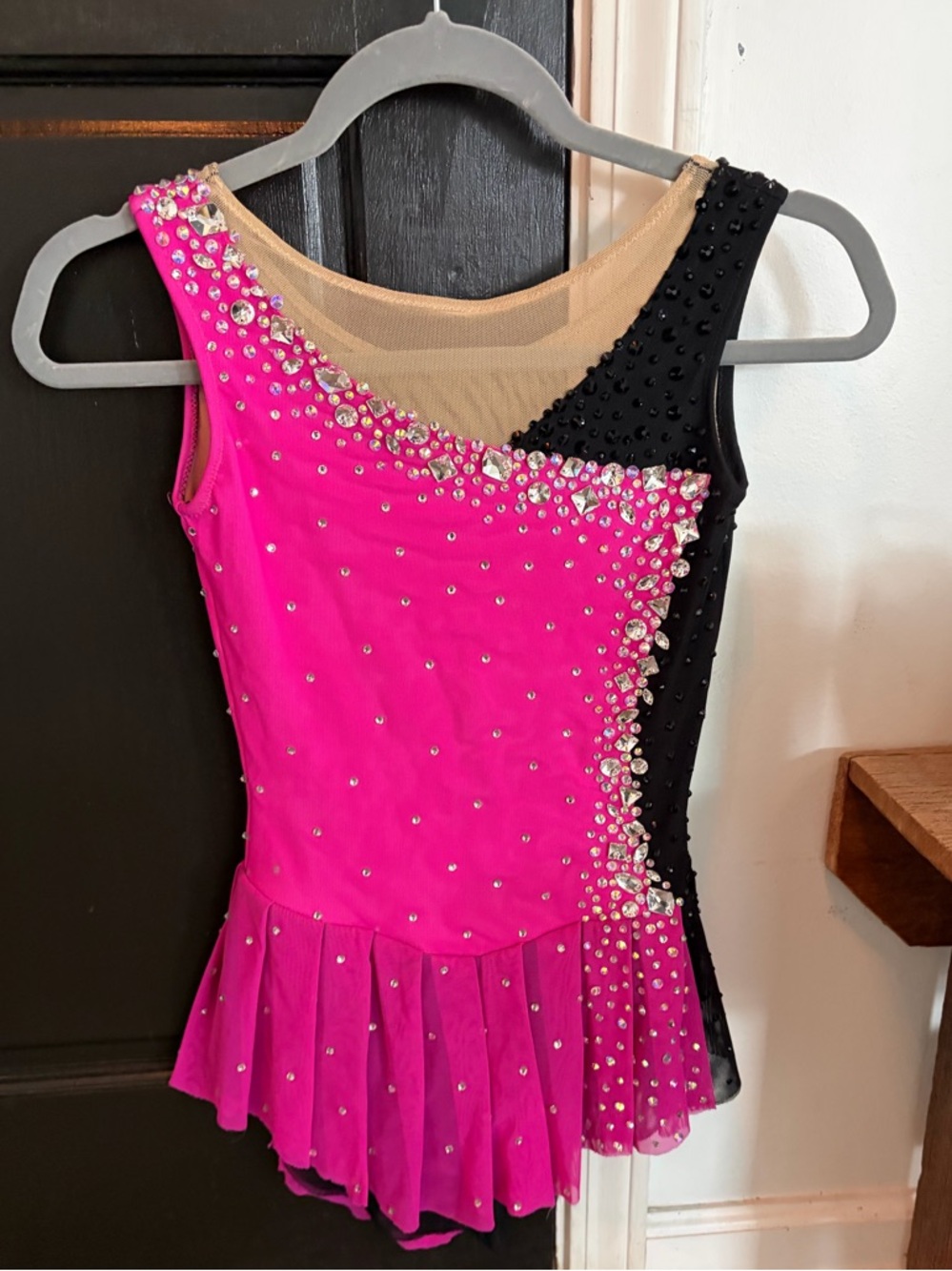 Hot Pink & Black Sparkly Custom Ice Skating Dress